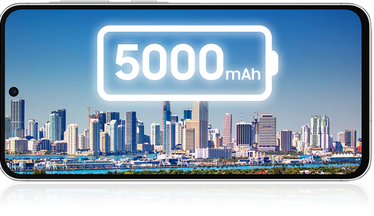 5,000mAh battery display over a city