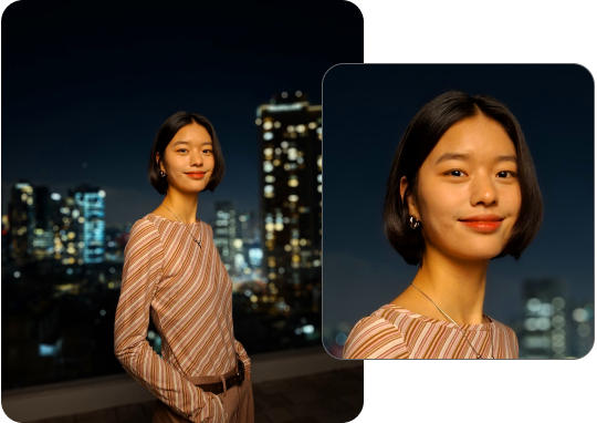 Woman smiling in camera night mode