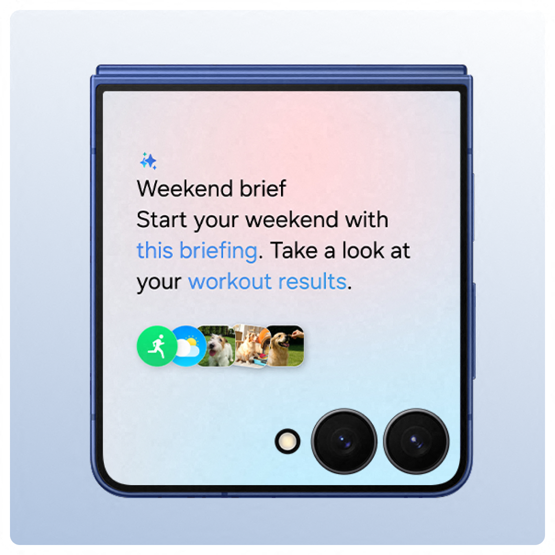 Phone flipped shut showing screen with gemini summary of your week with accessible links.