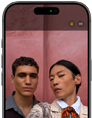 iPhone 17 Pro front screen showing Centre Stage for photos feature and how to take a selfie of a group of people, with their faces highlighted