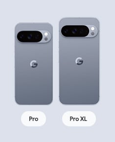 Image shows two Pixel 10 Pros in Moonstone colour in their two different sizes
