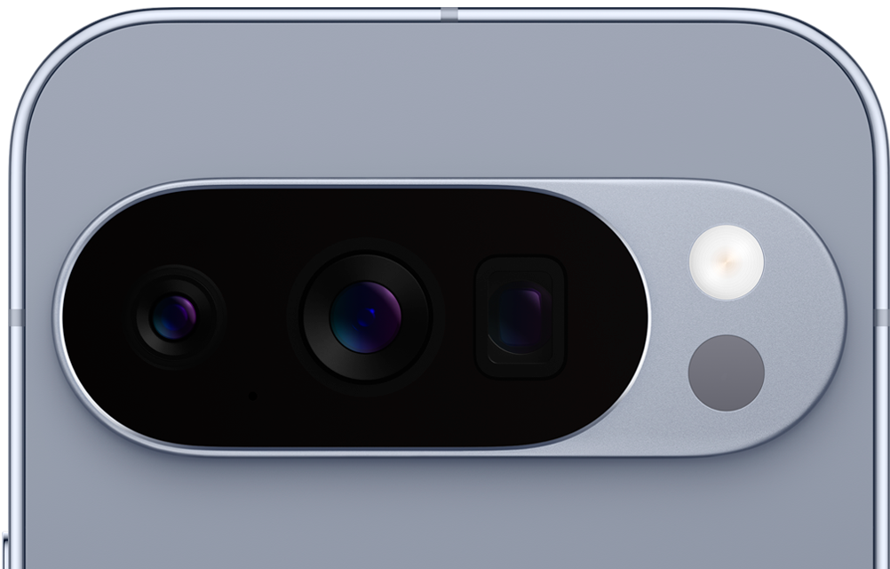 A close-up view of the back of a Moonstone coloured Google Pixel, focusing on its camera array