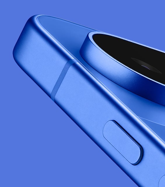 Close up of the Pixel 10 in Indigo highlighting the design of the phone