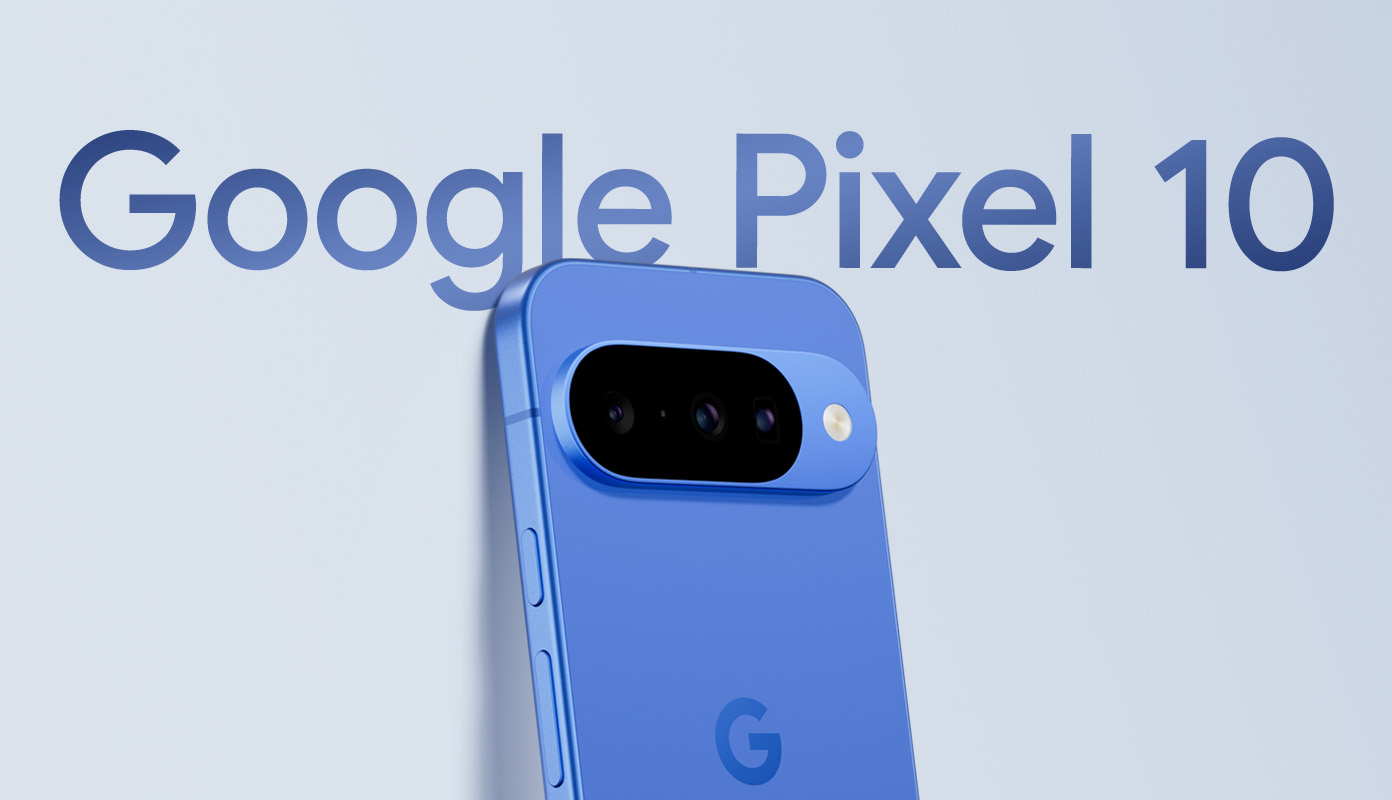 Google Pixel 10 in Indigo colour leaning against a wall 
