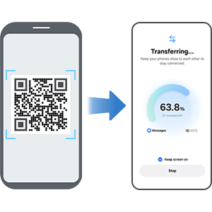An image of two 2D devices showing how easy it is to switch from an iPhone to Samsung
