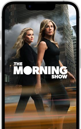 iPhone 17e front screen showing the Apple TV+ series The Morning Show