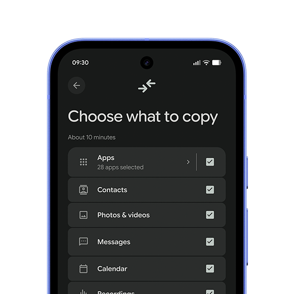 Close up image of Pixel screen showing user steps to copy over apps from alterternate device.